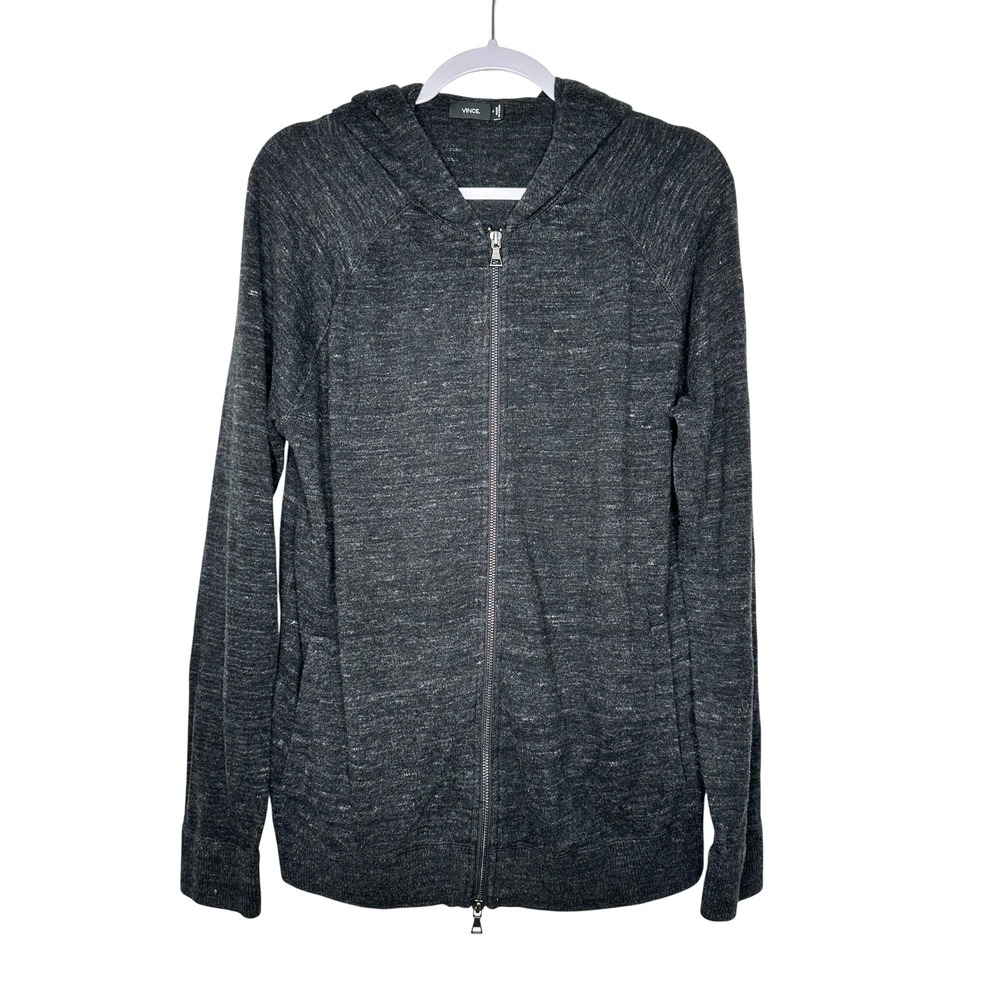 Vince Full Zip Hoodie L Dark Gray Cashmere Blend M3041-6287 Raglan Knit